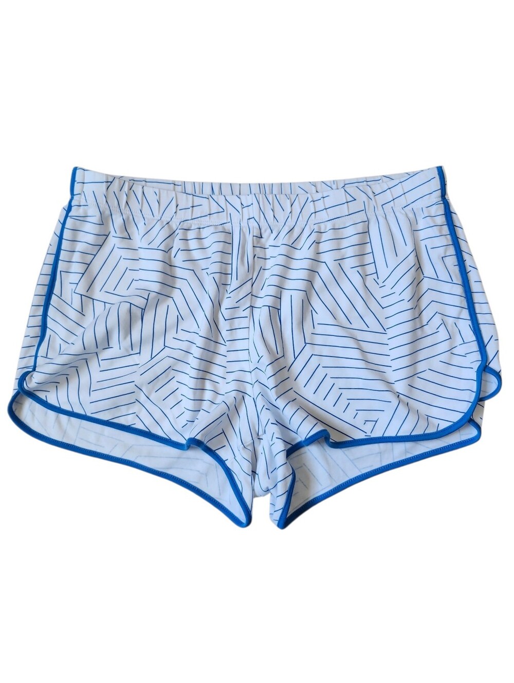 LAKE Pajamas White and Blue Pima Cotton Geometric Sleep Shorts Sz. M